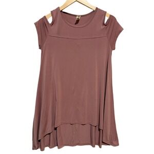 Womens CY USA Mauve Cold Shoulder High‎ Low Tunic Top Shirt Small
